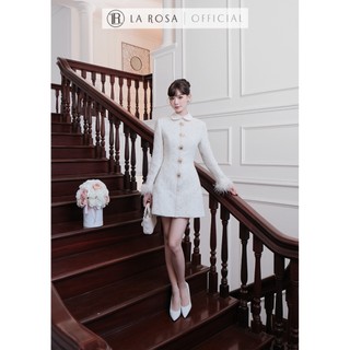 Đầm Thiết Kế Dáng Chữ A Tiểu Thư La Rosa Đầm Cổ Sen, Dài Tay Phối Lông Sang Cảnh, Đính Cúc Nổi Bật V1442