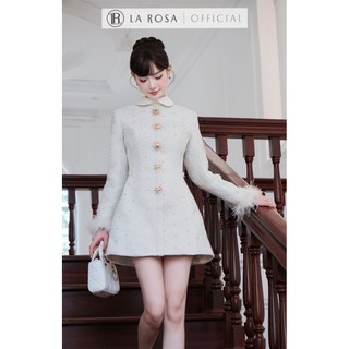 Đầm Thiết Kế Dáng Chữ A Tiểu Thư La Rosa Đầm Cổ Sen, Dài Tay Phối Lông Sang Cảnh, Đính Cúc Nổi Bật V1442