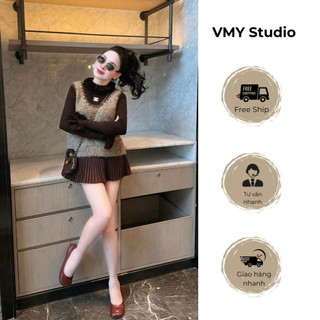VMY Studio - Set áo gile cổ bèo tay dài diện tết xinh xắn, set áo cổ bèo mix áo gile trẻ trung nữ