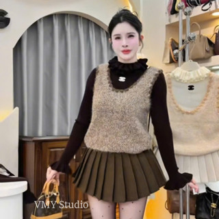 VMY Studio - Set áo gile cổ bèo tay dài diện tết xinh xắn, set áo cổ bèo mix áo gile trẻ trung nữ
