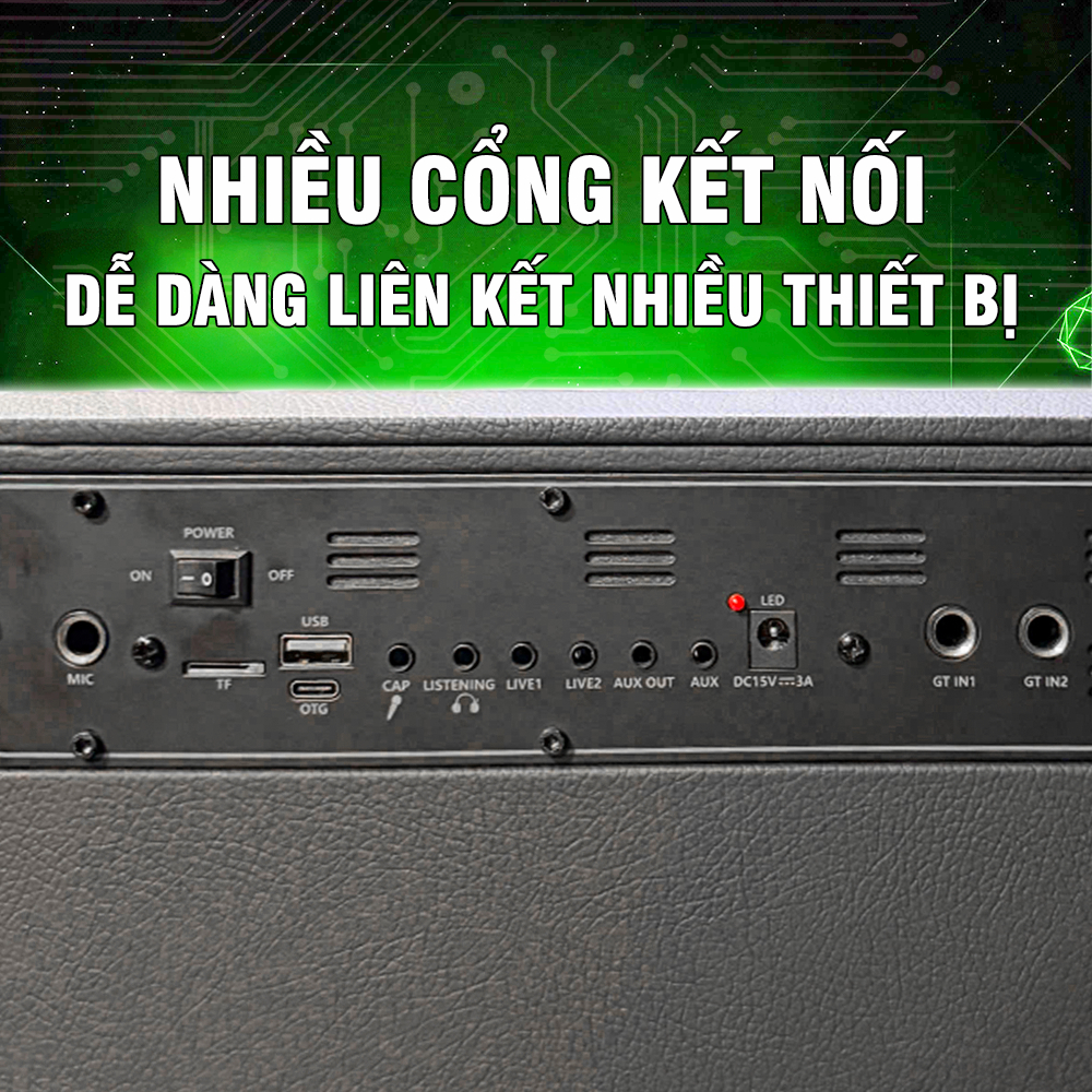 Loa HYUNDAI Loa Karaoke Xách Tay HD0305, Công Suất Lớn 250W Đèn Led RGB Kèm 2 Micro AUX TP Card USB