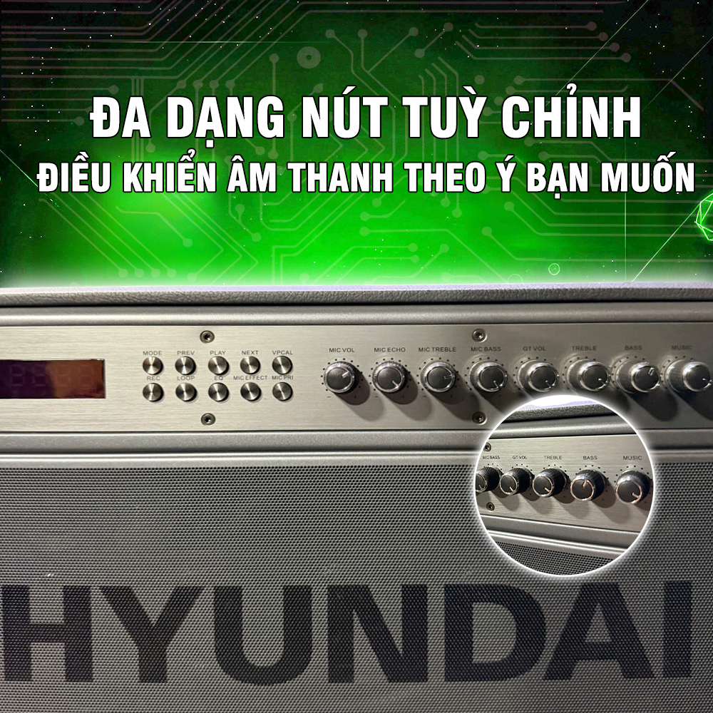 Loa HYUNDAI Loa Karaoke Xách Tay HD0305, Công Suất Lớn 250W Đèn Led RGB Kèm 2 Micro AUX TP Card USB