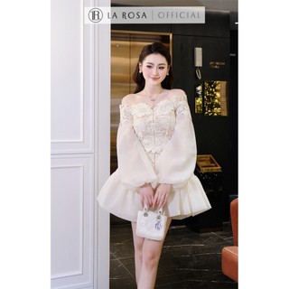 Đầm Dự Tiệc Tiểu Thư La Rosa Đầm Trễ Vai Phối Ren Đính Hoa Nổi Dáng Xòe Sang Chảnh V1443