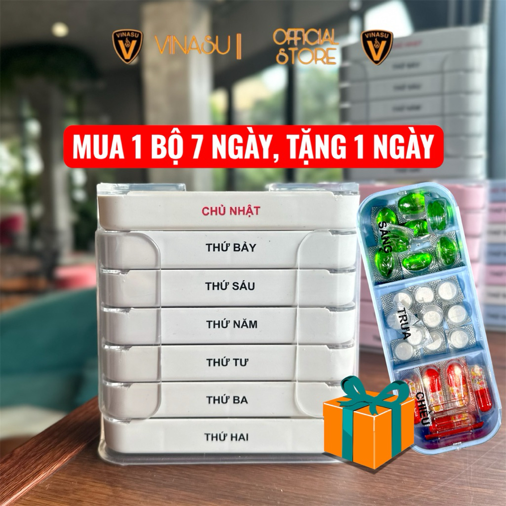 Hộp đựng thuốc 7 ngày, hộp chia thuốc 7 ngày 3 ngăn và 4 ngăn Vinasu VNS 275 ( TẶNG 1 KHAY )