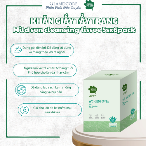 Khăn ướt tẩy trang GreenFinger Hàn Quốc dịu nhẹ, làm sạch lớp trang điểm nhanh chóng, tẩy trang