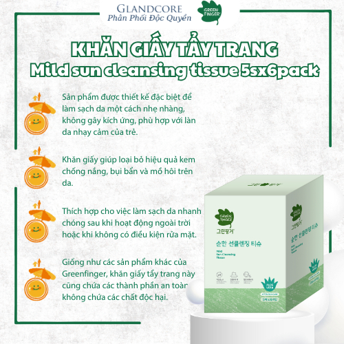 Khăn ướt tẩy trang GreenFinger Hàn Quốc dịu nhẹ, làm sạch lớp trang điểm nhanh chóng, tẩy trang