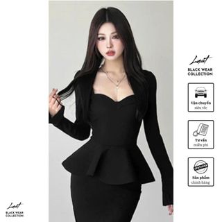 Set đầm body nữ cao cấp cổ rộng LUST Set váy tay dài form ôm nhún eo phối bèo xòe sang trọng TX32
