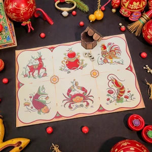 Bộ Bầu Cua Tôm Cá Truyền Thống Lynhdecor - Bàn Cờ Vải Canvas Cao Cấp - Boardgame Dịp Lễ Tết