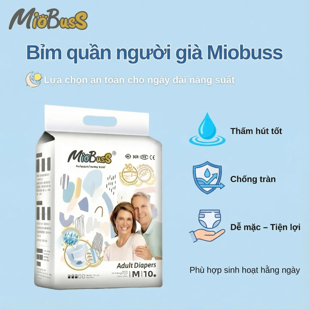 [20 miếng] MioBusS  Bỉm quần người già – Êm mềm, dễ mặc, thấm hút nhanh, chống tràn hiệu quả