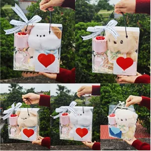 Hộp Set Quà Tặng Gấu Bông Kèm Bó Hoa,Led,Thiệp Làm Quà Tặng Sinh Nhật Cho Bé, Bạn Gái Ngày Valentine