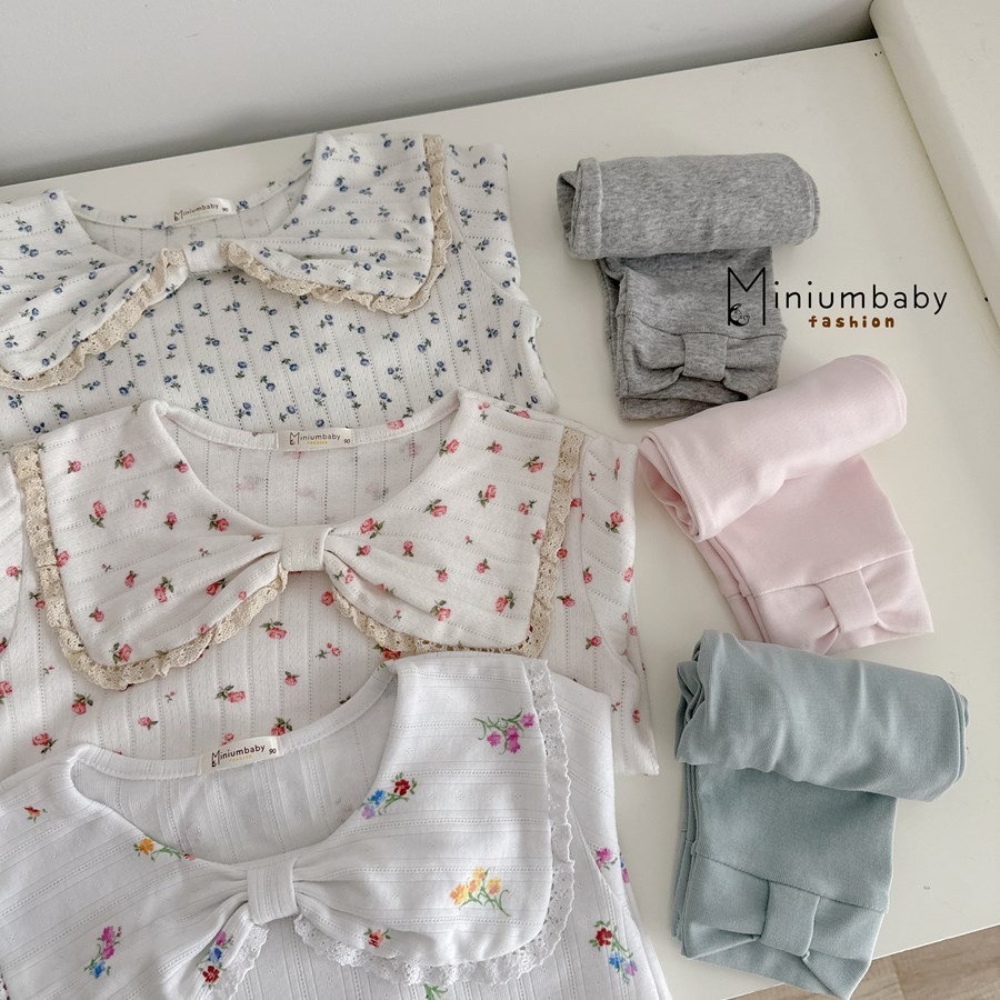 Set bộ dài tay bé gái Miniumbaby cổ nơ bánh bèo mix quần legging điệu đà, chất vải cotton mềm SB2558