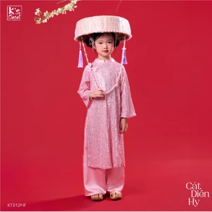 Áo Dài Tết K'S CLOSET Có Kèm Quần, Đính Kim Sa Quần Lụa Dành Cho Bé Gái Từ 12-54kg (2-14 Tuổi) KT326FOF, KT312FIF
