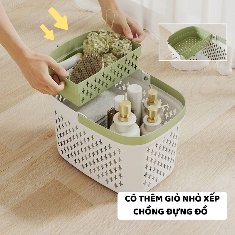 Giỏ Đựng Đồ Dùng Phòng Tắm ENODA HOME, Giỏ Nhựa Đựng Đồ Đa Năng Có Quai Xách Di Động Thoát Nước Tiện Lợi Q045