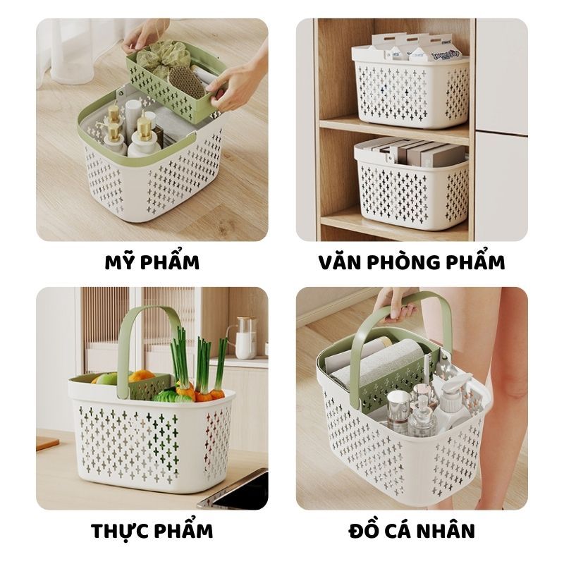 Giỏ Đựng Đồ Dùng Phòng Tắm ENODA HOME, Giỏ Nhựa Đựng Đồ Đa Năng Có Quai Xách Di Động Thoát Nước Tiện Lợi Q045