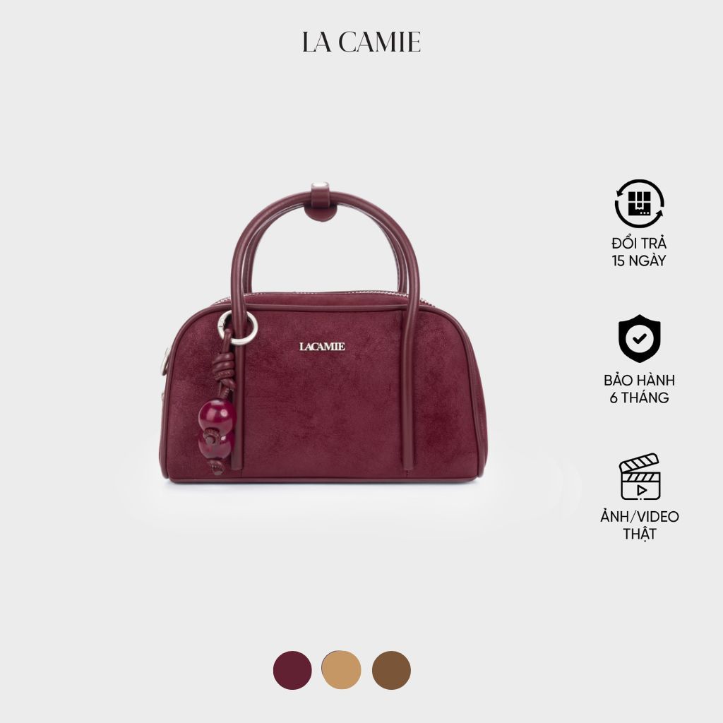 Túi xách dáng Bowling Bag chất liệu da lộn với thiết kế cổ điển sang trọng thương hiệu La Camie TX5A0809