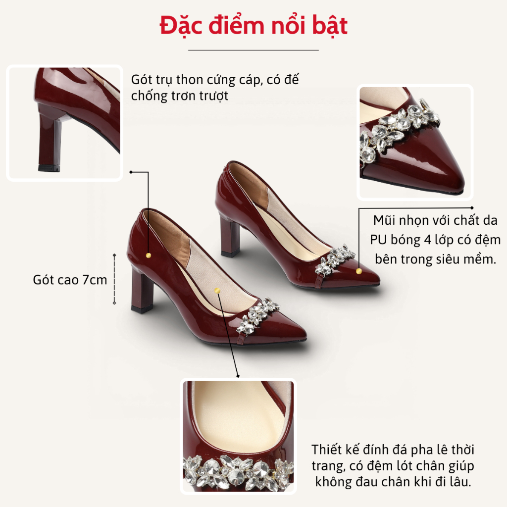 Giày Cao Gót 7cm Gót Mica Phối Khóa Đính Pha Lê Pixie H421