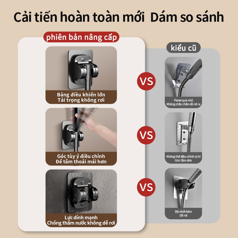 Giá đỡ đầu vòi sen dán tường cho vòi sen & vòi xịt vệ sinh – chỉnh góc 120°, không cần khoan