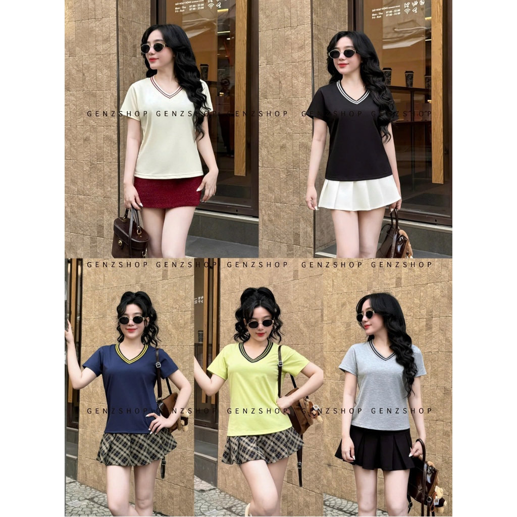 Áo Thun Nữ CỔ TIM PHÓI MÀU Xinh Xắn Form BabyTee Vừa Vặn BST26