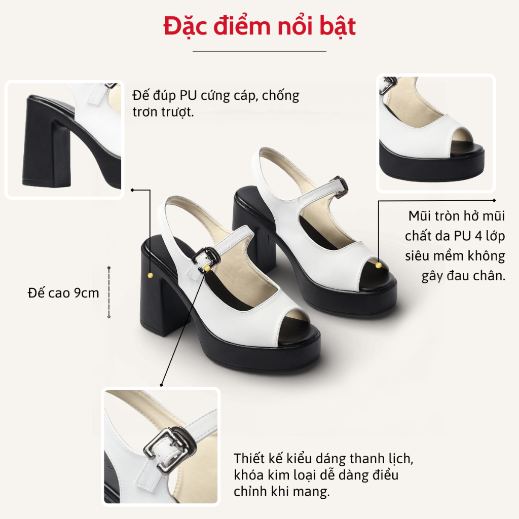Giày Sandal Nữ Cao Gót 9cm Đế Đúp Hở Mũi Thời Trang Pixie H432