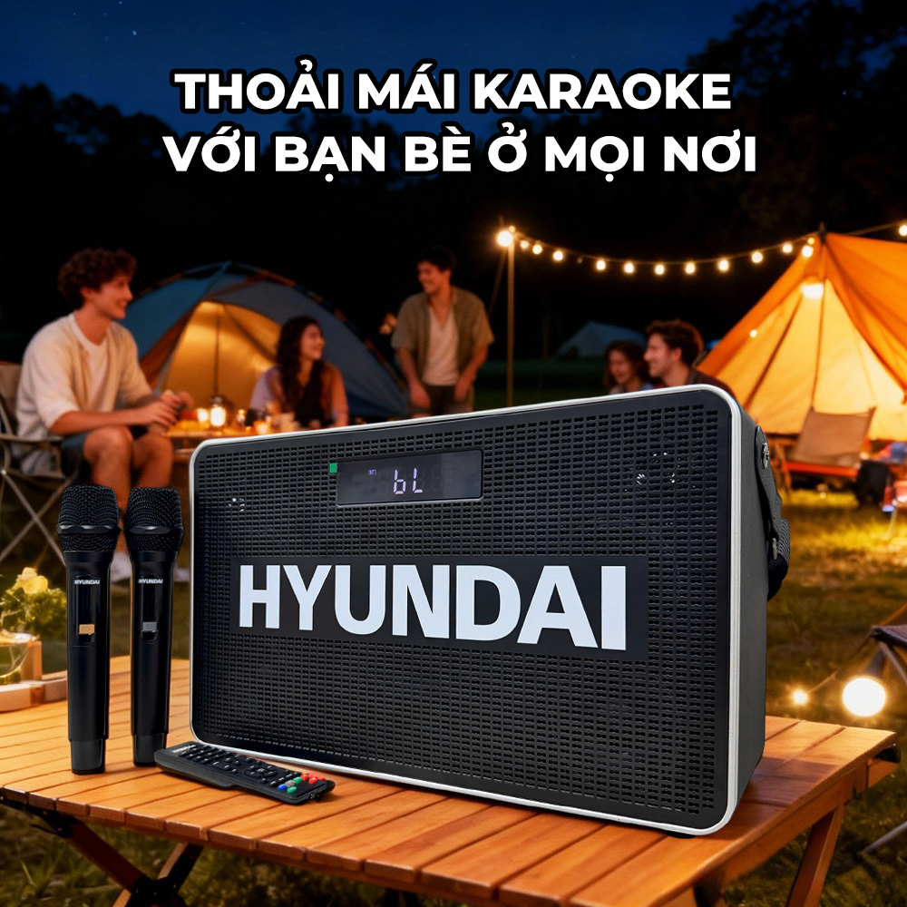 Loa HYUNDAI Loa Karaoke Xách Tay H9S, Công Suất Lớn 300W Kèm 2 Micro
