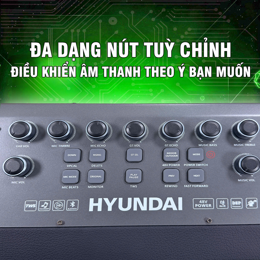 Loa HYUNDAI Loa Karaoke Xách Tay H9S, Công Suất Lớn 300W Kèm 2 Micro