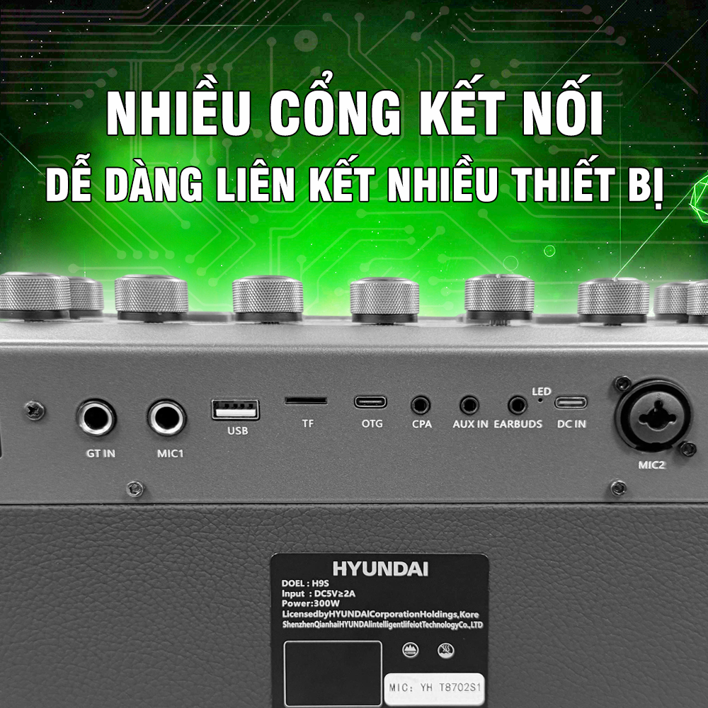 Loa HYUNDAI Loa Karaoke Xách Tay H9S, Công Suất Lớn 300W Kèm 2 Micro