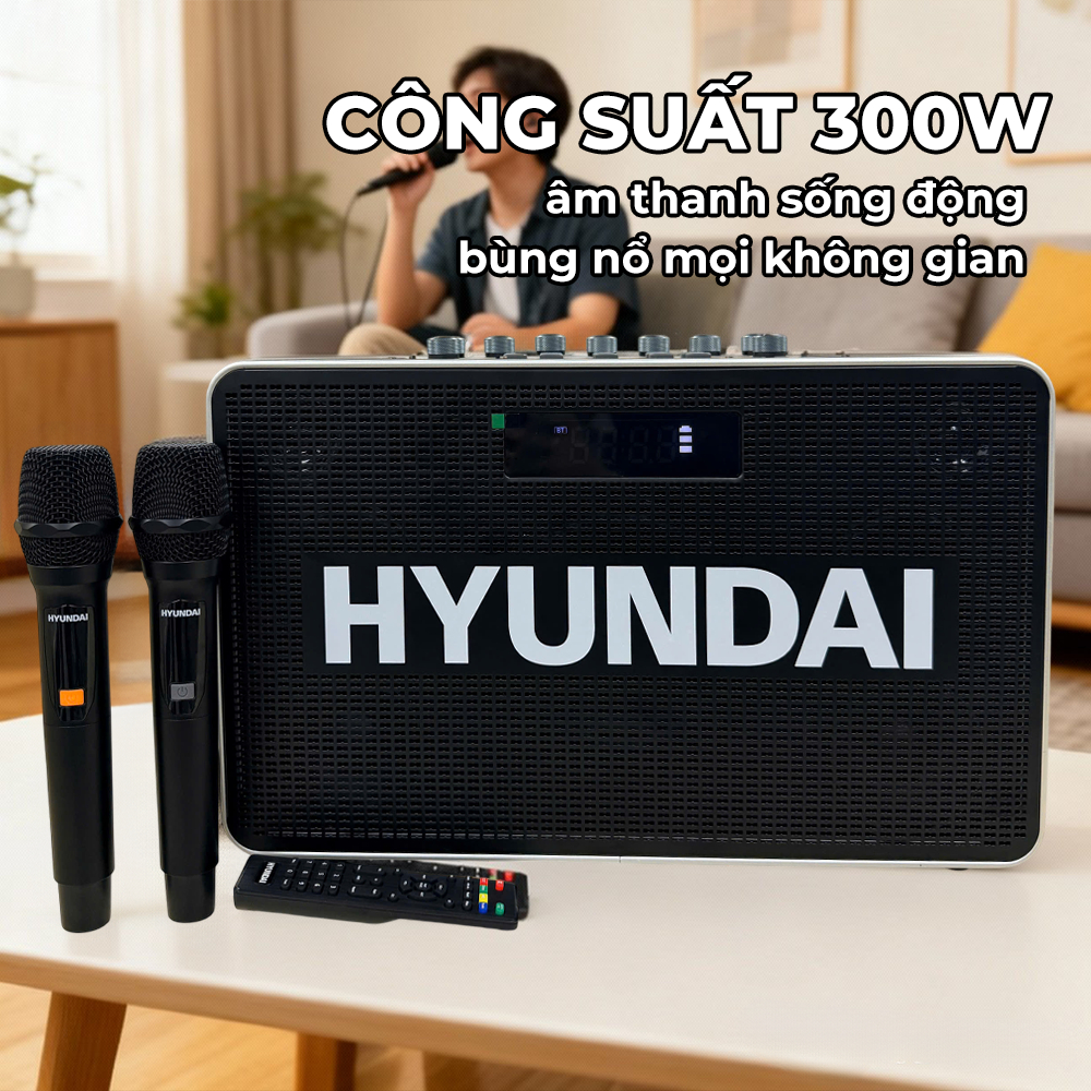 Loa HYUNDAI Loa Karaoke Xách Tay H9S, Công Suất Lớn 300W Kèm 2 Micro