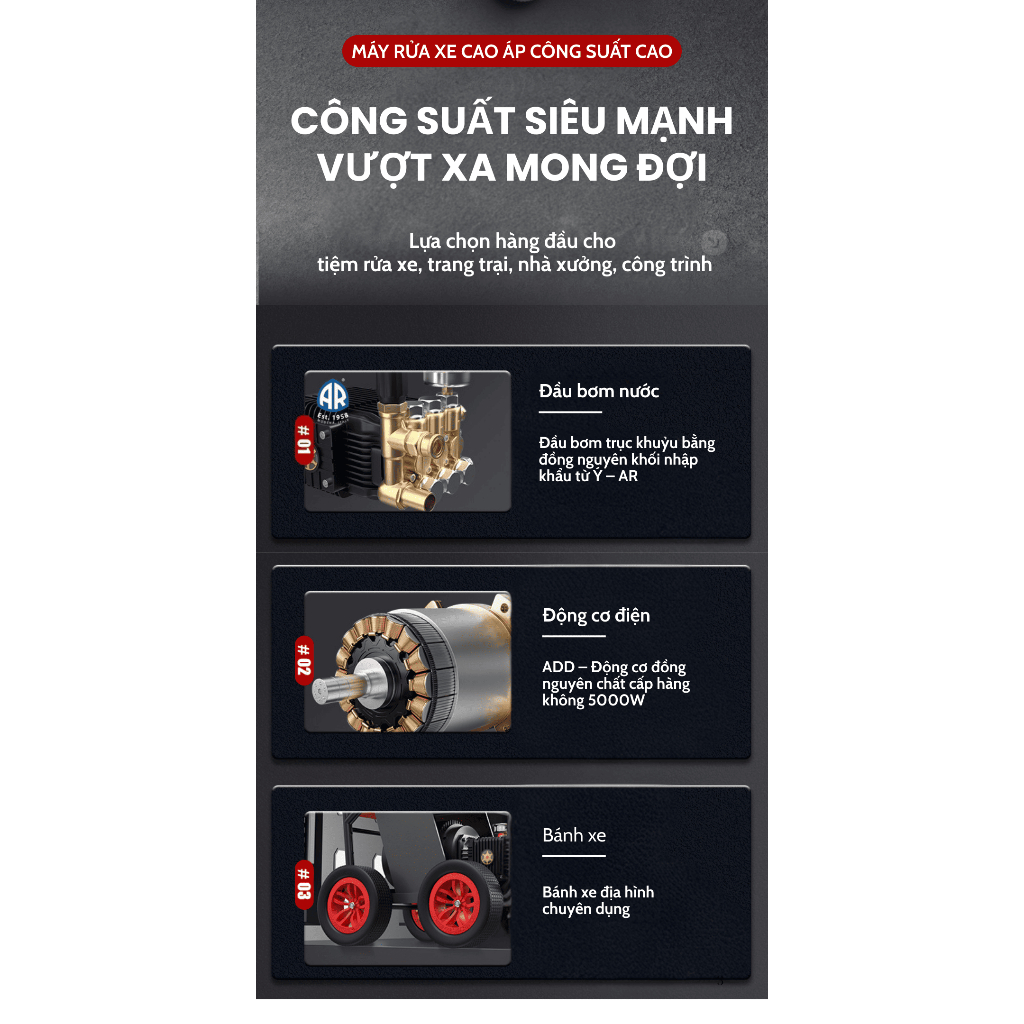 Máy rửa xe cao áp KAW 5000W công suất lớn – rửa ô tô, xe tải, máy công trình nhanh gọn siêu sạch