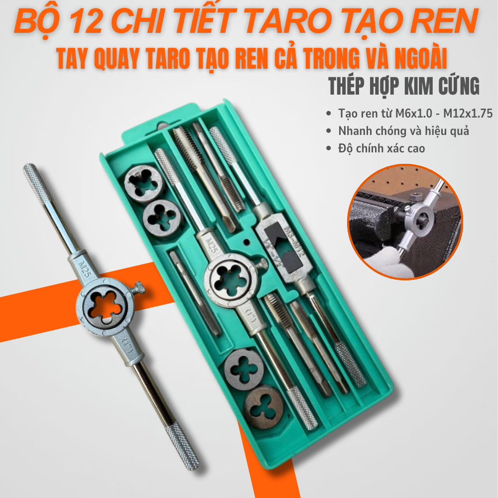 Bộ Tay Quay Taro Tạo Ren Trong & Ngoài – 12 Chi Tiết