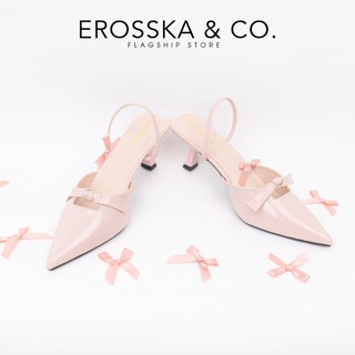 [EROSSKA] - Guốc cao gót mũi nhọn phối nơ kiểu dáng sang trọng màu hồng cao 7cm  - EH072