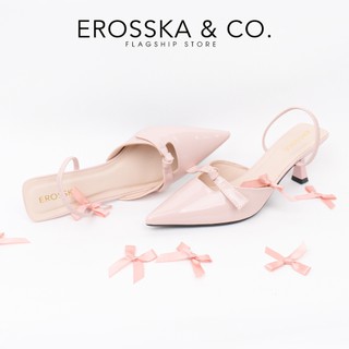 [EROSSKA] - Guốc cao gót mũi nhọn phối nơ kiểu dáng sang trọng màu hồng cao 7cm  - EH072
