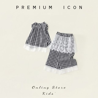 Set Bộ Bé Gái, Đồ Bộ Bé Gái Thiết Kế Kẻ Caro Phối Ren Tiểu Thư Mềm Mại Chất Liệu Cotton Thoáng Mát