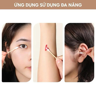 Combo 9 Hộp tăm bông thân gỗ 300 que bông tự nhiên mềm mại không xơ an toàn cho cả gia đình