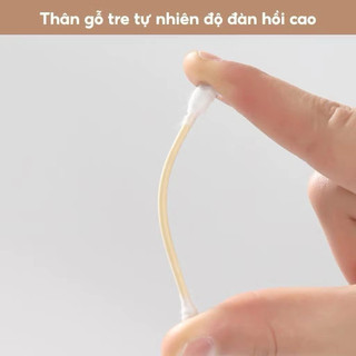 Combo 9 Hộp tăm bông thân gỗ 300 que bông tự nhiên mềm mại không xơ an toàn cho cả gia đình