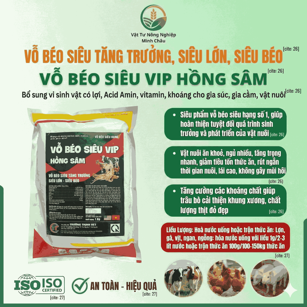 [Freeship Xtra] Vỗ Béo Siêu Vip Hồng Sâm Giúp Vật Nuôi Tăng Trưởng Nhanh, Tăng Cường Miễn Dịch Tăng Ức Nở Đùi