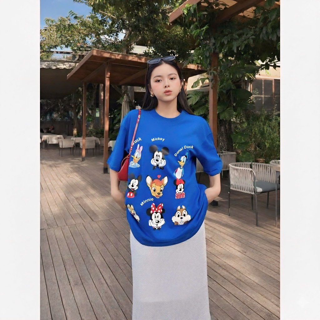 Áo Thun Mirage Hoạt Hình Màu Xanh Chất 100% Cotton Mềm Mịn Thoáng Mát.
