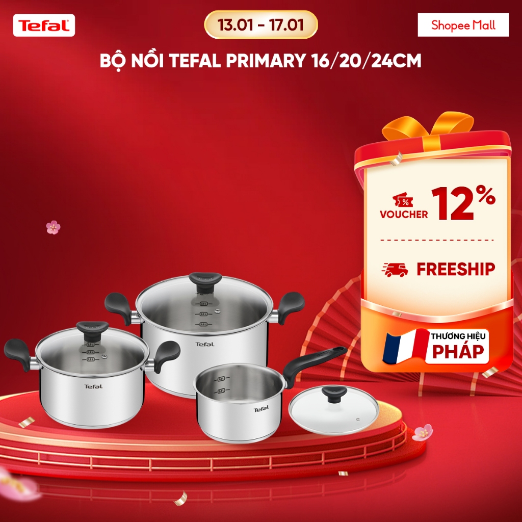 Bộ 3 nồi Inox đáy từ chống dính Tefal Primary 16/20/24cm