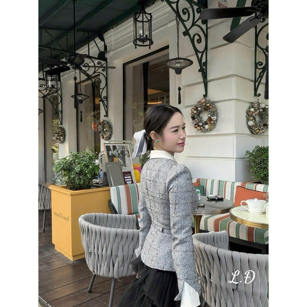 Sét áo dạ ghi mix chân váy lưới xoè tầng   Mặc đi tiệc cuối năm siu sang   SML