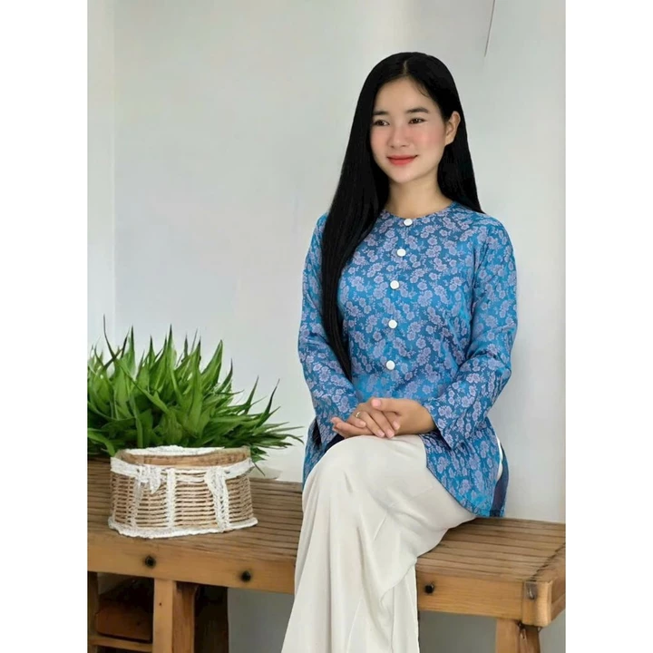 Áo bà ba nữ gấm (ÁO LẺ) dây kéo nút bọc đồ lam áo bà ba truyền thống