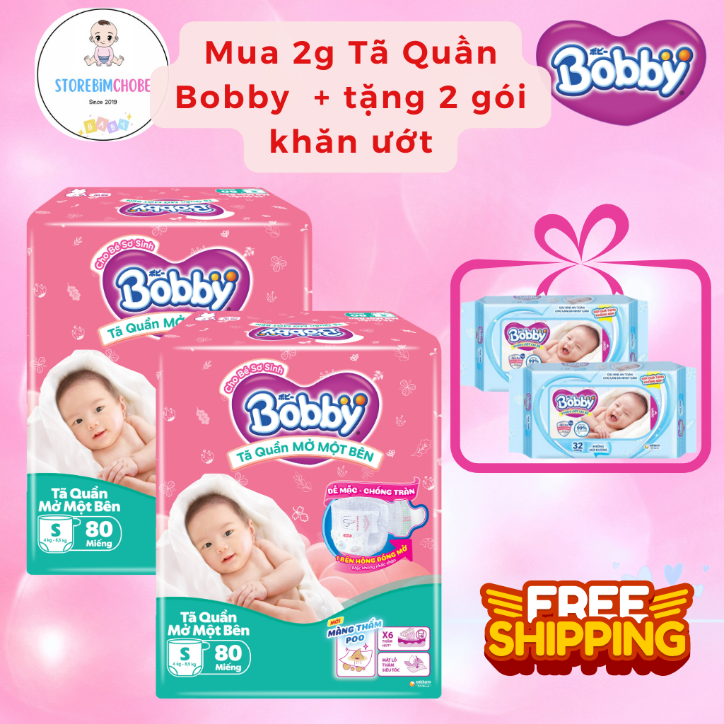 (có quà tặng)Tã quần mở một bên Bobby dành cho bé sơ sinh size NB70/S80