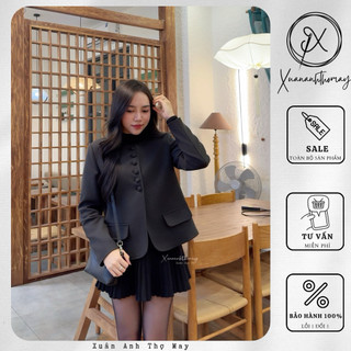 Áo dạ chun cúc bọc dáng ngắn (55cm) - Xuananhthomay