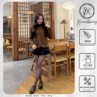 Áo dạ chun cúc bọc dáng ngắn (55cm) - Xuananhthomay