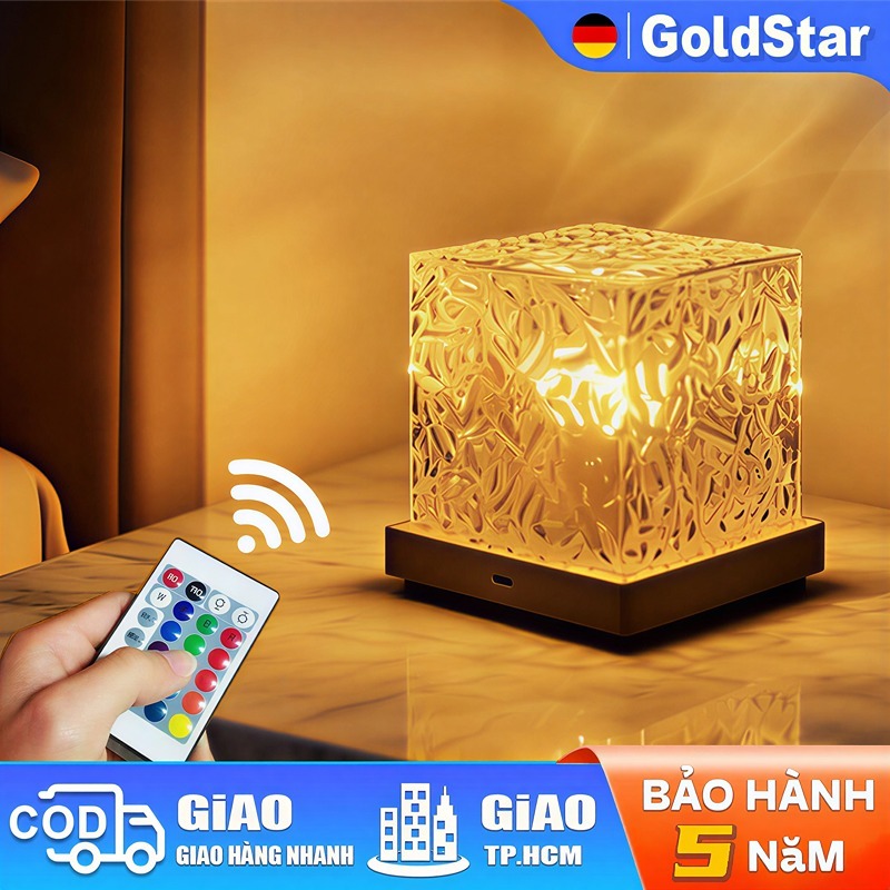Goldstar Đèn ngủ để bàn ,đèn led 3D chiếu hình sóng nước cực chill, 16 màu RGB ,quà Giáng sinh
