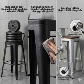 Ghế Quầy Bar Cao Cấp Bằng Sắt Sơn Tĩnh Điện Chống Gỉ Chịu Lực Tốt Cho Góc Ăn Quán Cafe Nhà Hàng