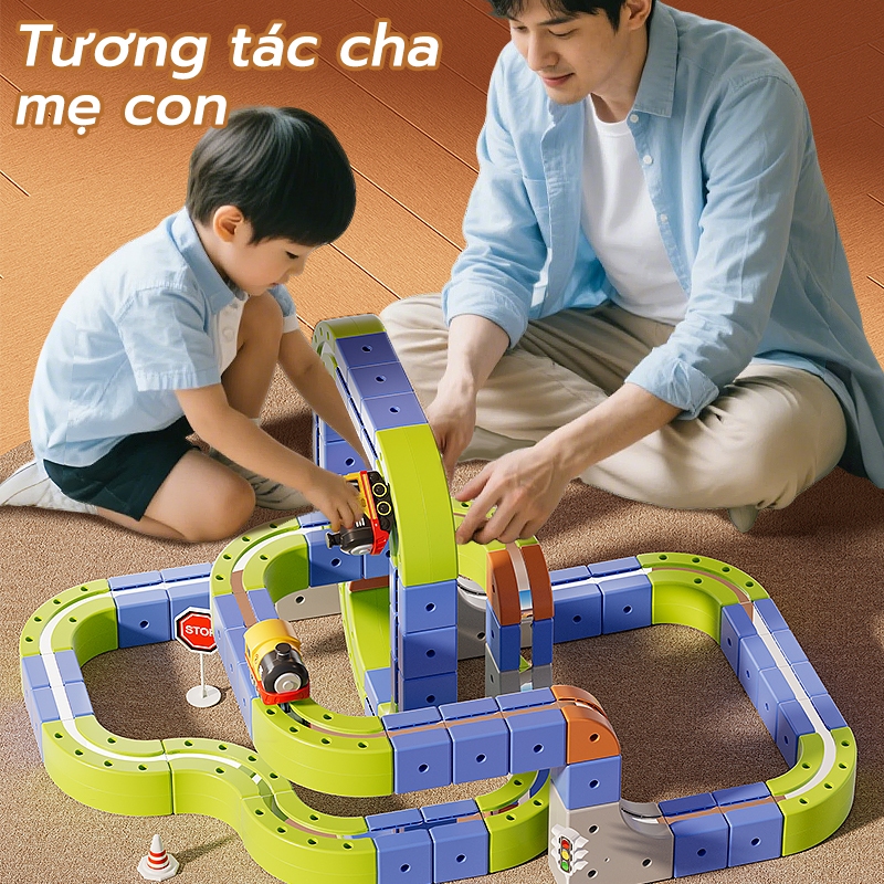 Bộ đường ray xe lửa nam châm 3D tự lắp ráp, an toàn, đồ chơi trẻ em, xe lửa sạc USB ⚡, giúp cải thiện khả năng tập trung