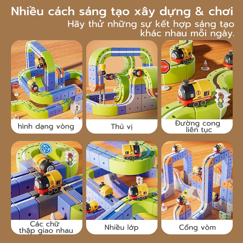 Bộ đường ray xe lửa nam châm 3D tự lắp ráp, an toàn, đồ chơi trẻ em, xe lửa sạc USB ⚡, giúp cải thiện khả năng tập trung