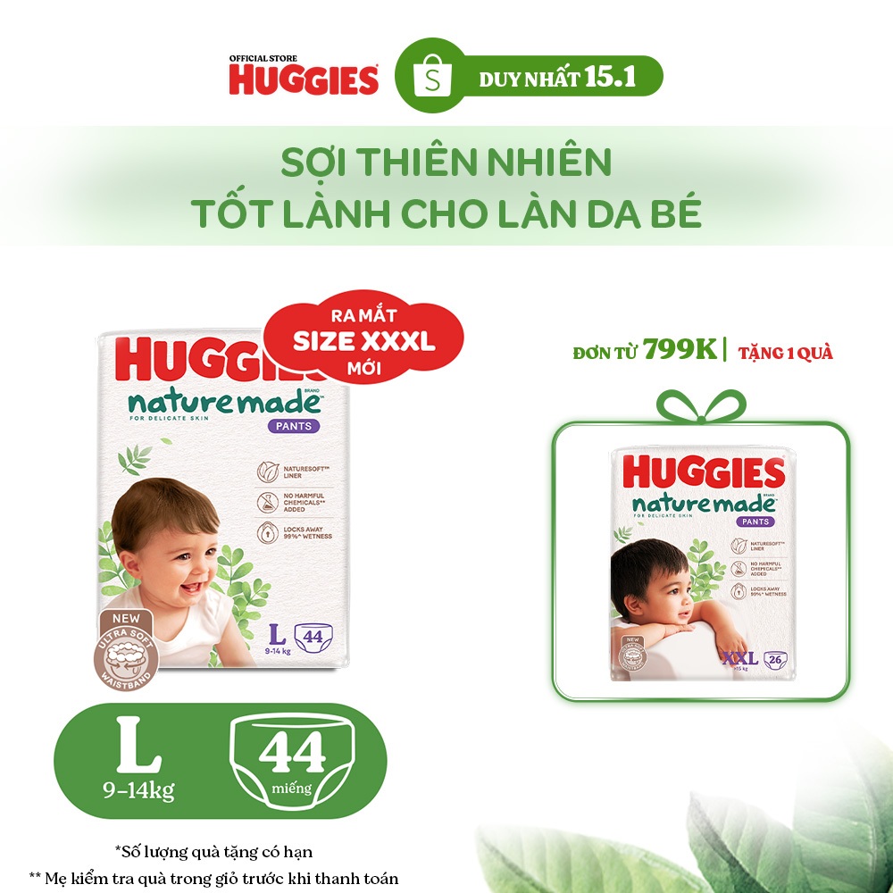 Tã Quần Huggies Platinum Nature Made M58/L44/XL38/XXL26/XXXL28