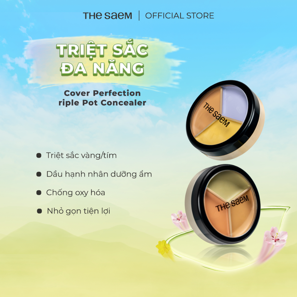 [the SAEM official] Che khuyết điểm triệt sắc che phủ cao Cover Perfection Triple Pot Concealer