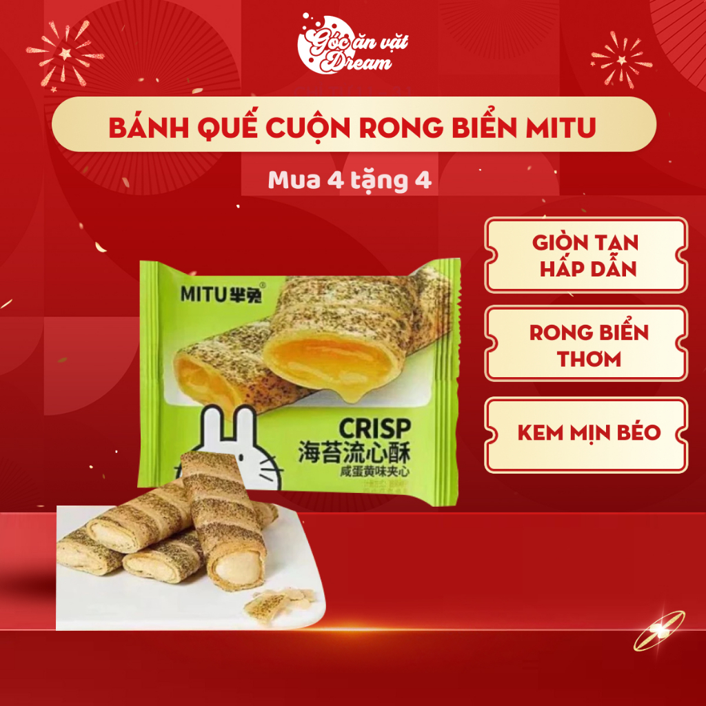 Bánh Quế Cuộn Nhân Kem Rong Biển Mitu, Snack Ăn Vặt Nội Địa Trung Giòn ...