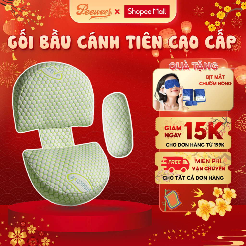 Gối Bầu Cánh Tiên Cao Cấp PeeWees Nâng Đỡ Bụng Toàn Diện, Giảm Tối Đa Đau Lưng, Giúp Cho Mẹ Bầu Ngủ Ngon Sâu Giấc